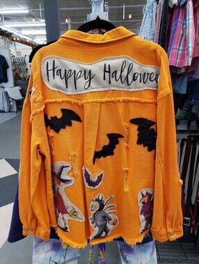 Upcycled Distressed Halloween Fall October Jacket Shacket Bat Bats Costume
